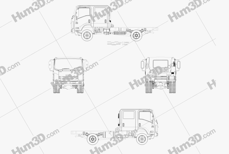 Isuzu NPS 300 Crew Cab Camion Telaio 2019 Blueprint