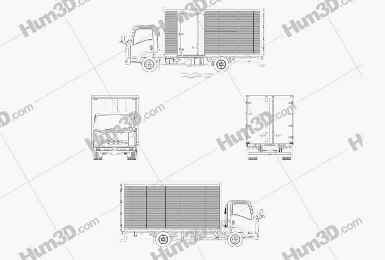Isuzu Elf Box Truck 2021 Blueprint