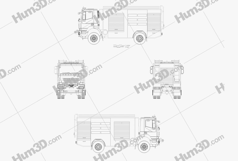 Iveco Trakker Camion dei Pompieri 2012 Disegno Tecnico