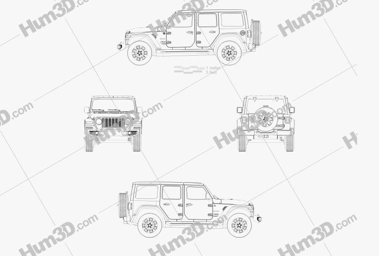 Jeep Wrangler Unlimited Sahara 2018 Disegno Tecnico