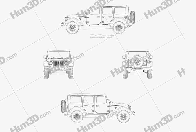 Jeep Wrangler чотиридверний Rubicon 2020 Креслення