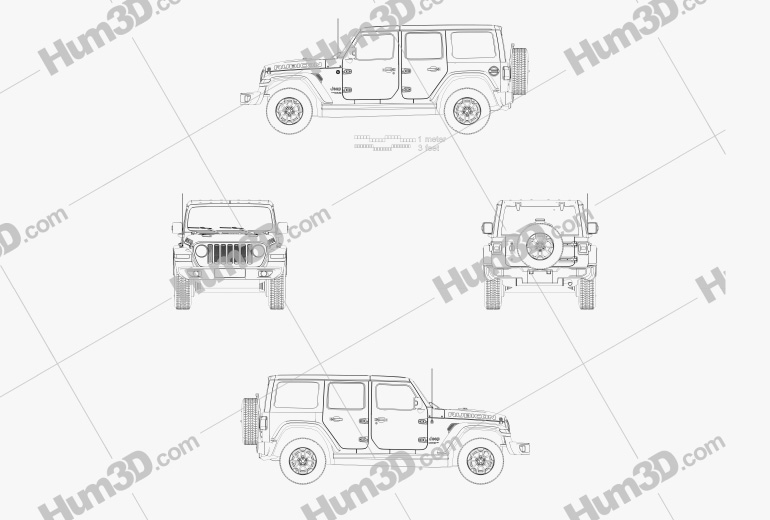 Jeep Wrangler Unlimited Rubicon четырехдверный 2020 Чертеж
