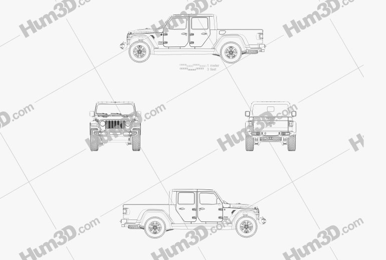 Jeep Gladiator (JT) Rubicon 2022 Чертеж