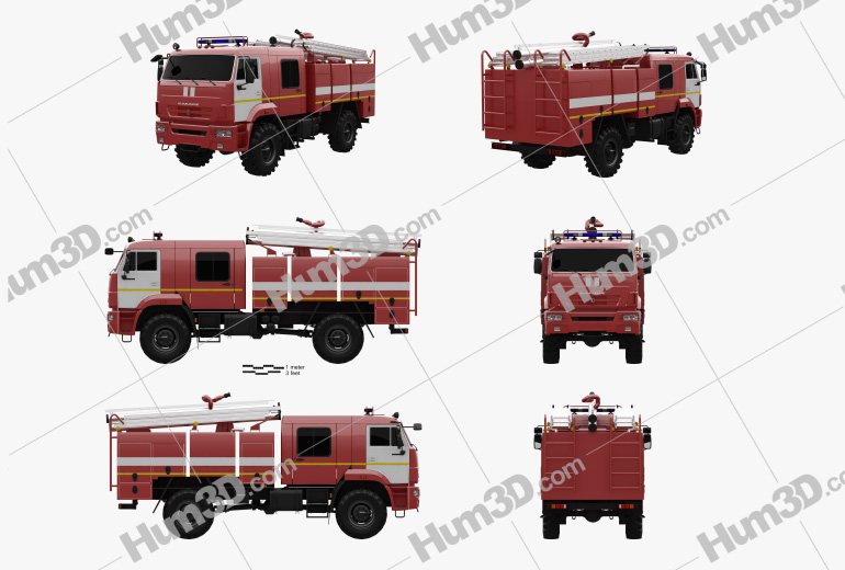 KamAZ 43502 Fire Truck 2017 Blueprint Template