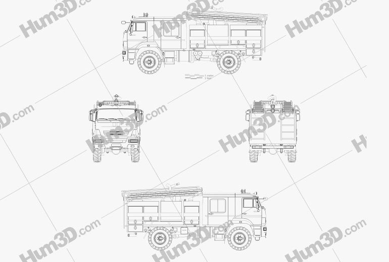 KamAZ 43502 Feuerwehrauto 2017 Blueprint