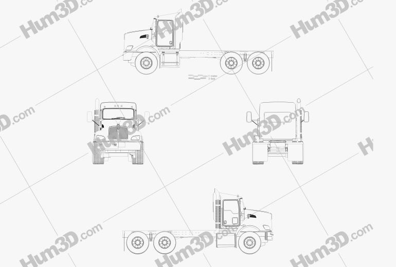 Kenworth T470 Chassis Truck 3-axle 2016 Blueprint