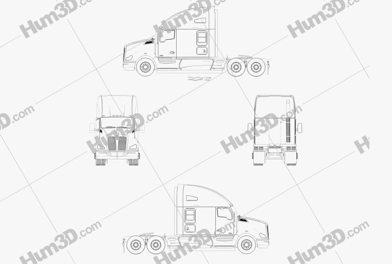 Kenworth T680 Tractor Truck 3-axle 2016 Blueprint