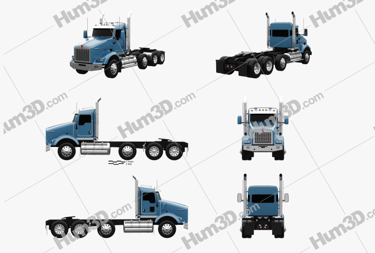 Kenworth T800 Chassis Truck 4-axle 2016 Blueprint Template