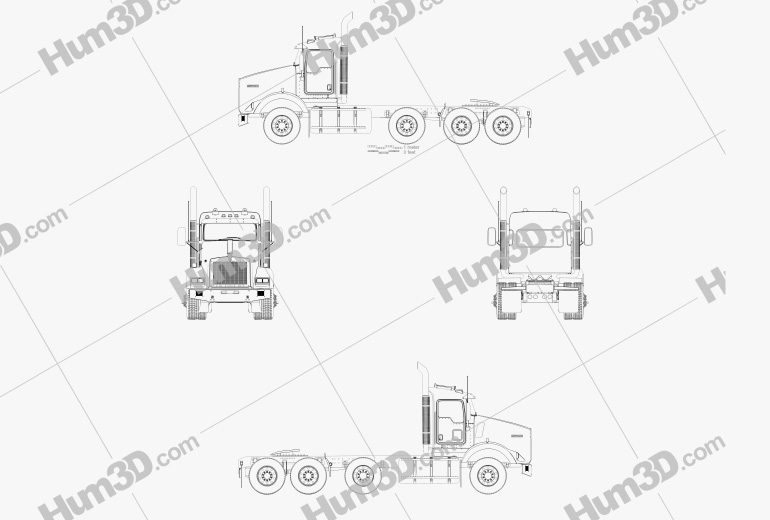 Kenworth T800 Chassis Truck 4-axle 2016 Blueprint