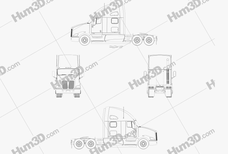 Kenworth T700 Camion Tracteur 3 essieux 2010 Plan