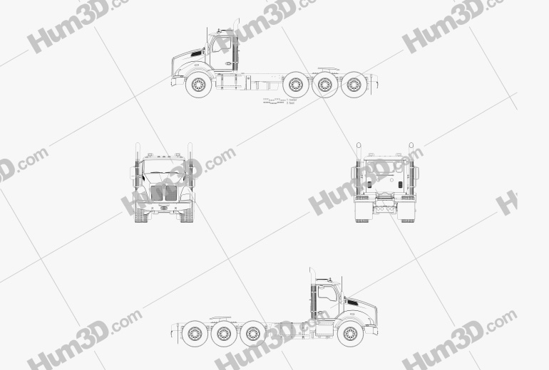 Kenworth T880 Chassis Truck 4-axle 2018 Blueprint
