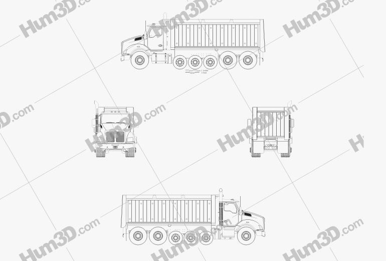 Kenworth T880 Dump Truck 6-axle 2018 Blueprint