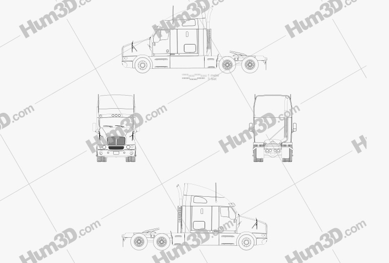 Kenworth T2000 Sleeper Cab Tractor Truck 2010 Blueprint
