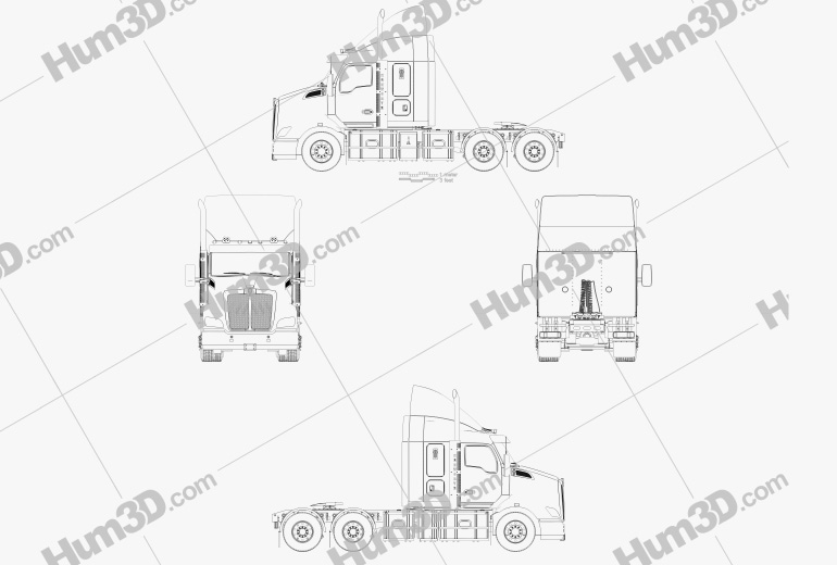 Kenworth T610 Sleeper Cab Camion Trattore 2022 Blueprint