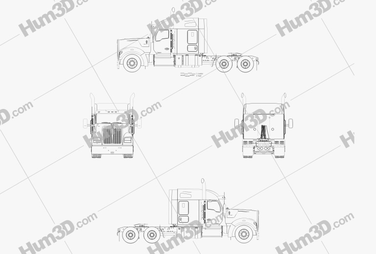 Kenworth W990 72-inch Sleeper Cab Camião Tractor 2022 Blueprint