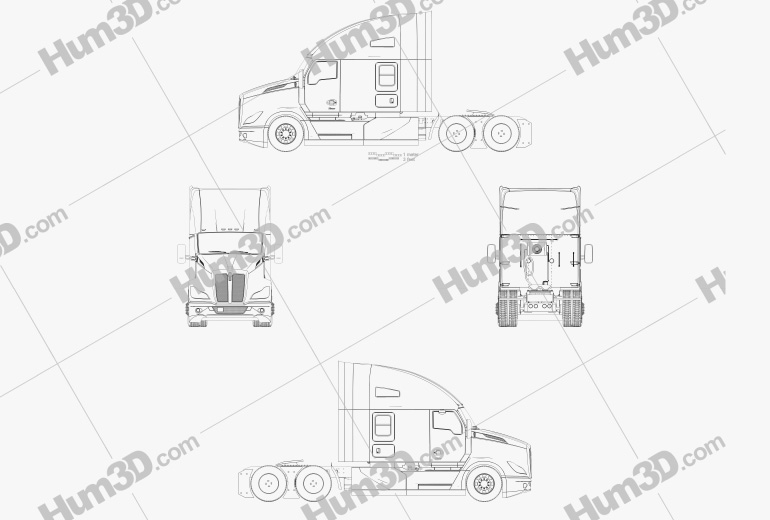 Kenworth T680 Cabina Dormitorio Camión Tractor 2022 Blueprint