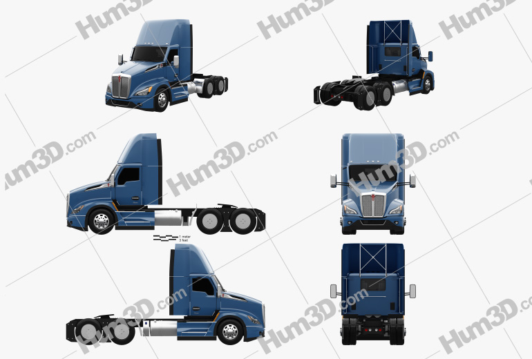 Kenworth T680 Day Cab Tractor Truck 2022 Blueprint Template