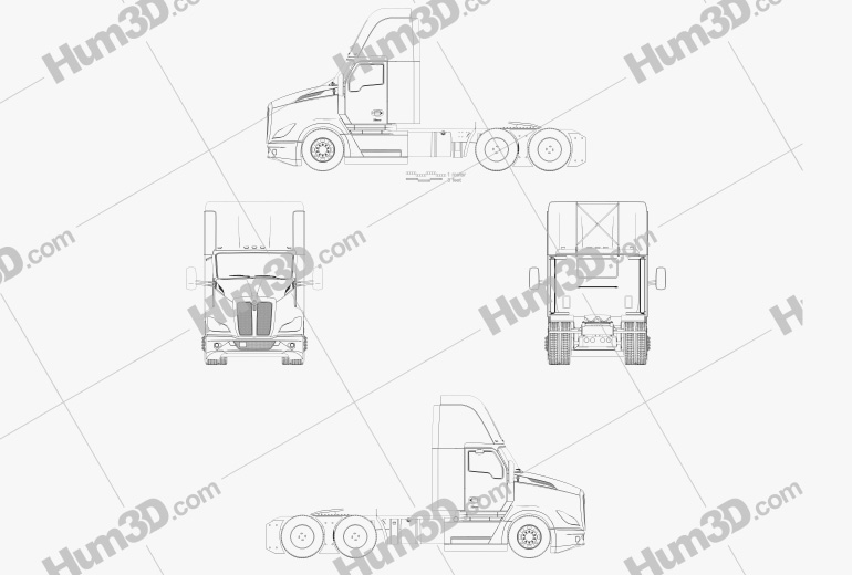 Kenworth T680 Day Cab Camião Tractor 2022 Blueprint