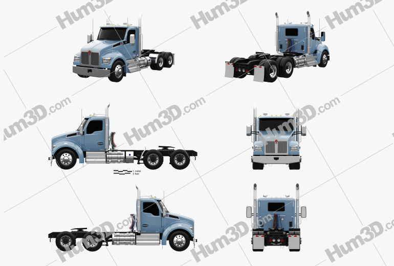 Kenworth T880 Day Cab Tractor Truck 2022 Blueprint Template