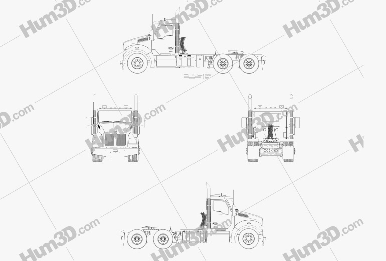 Kenworth T880 Day Cab Tractor Truck 2022 Blueprint