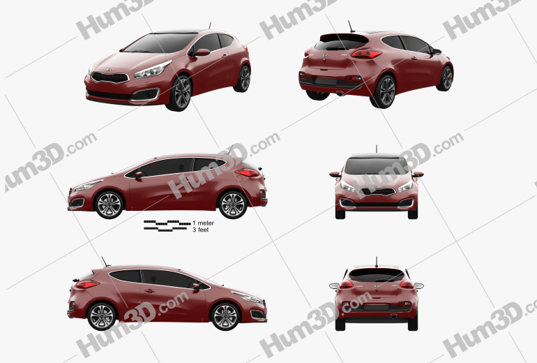 Kia Pro Ceed hatchback 3-door 2018 Blueprint Template