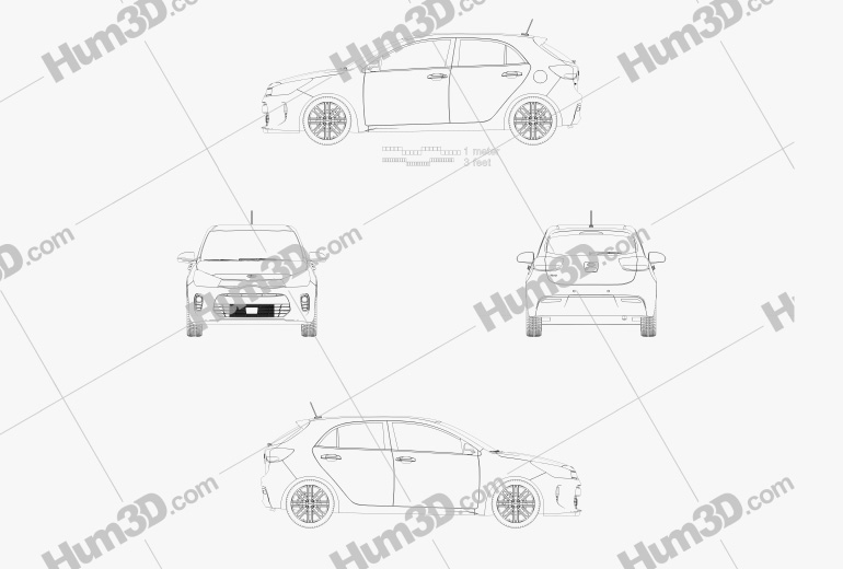 Kia Rio 5 portas hatchback 2020 Blueprint