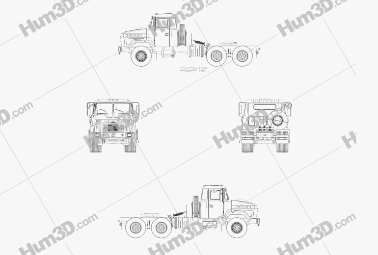 KrAZ 64431 Camión Tractor 1994 Blueprint