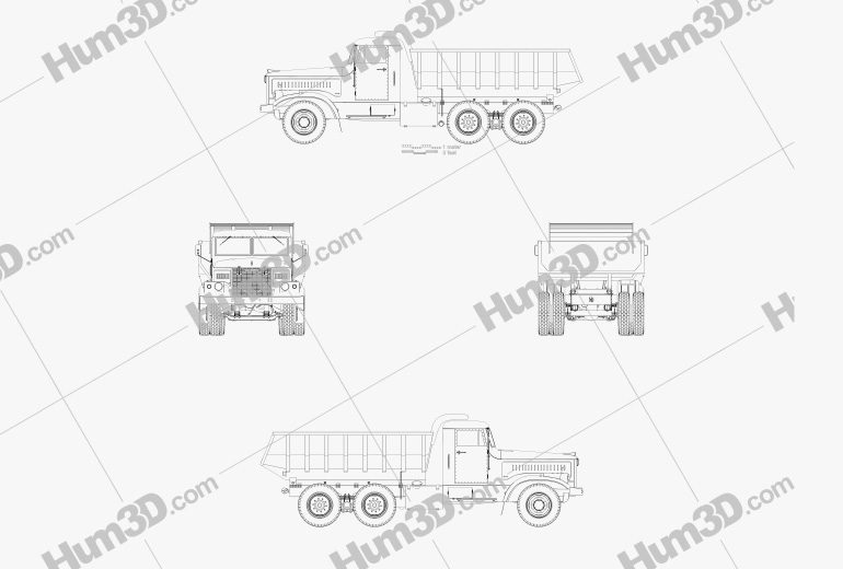 KrAZ 256B Dump Truck 2016 Blueprint