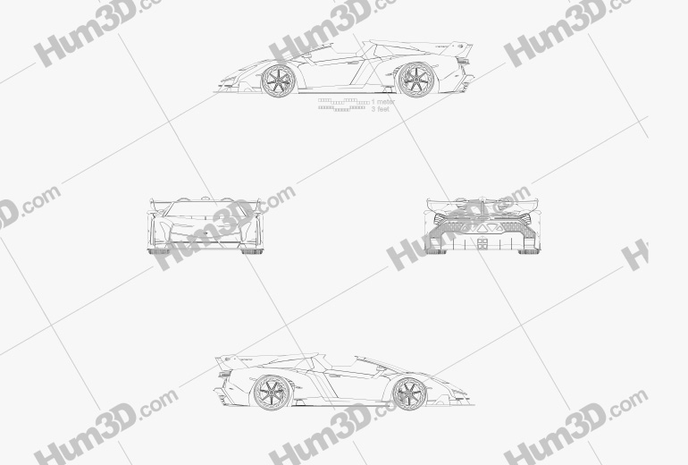 Lamborghini Veneno Roadster 2016 Blueprint