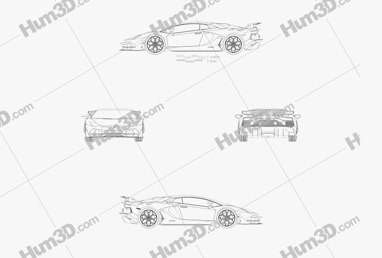 Lamborghini Aventador SVJ 쿠페 2020 도면