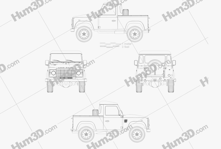 Land Rover Defender 90 pickup 2011 設計図