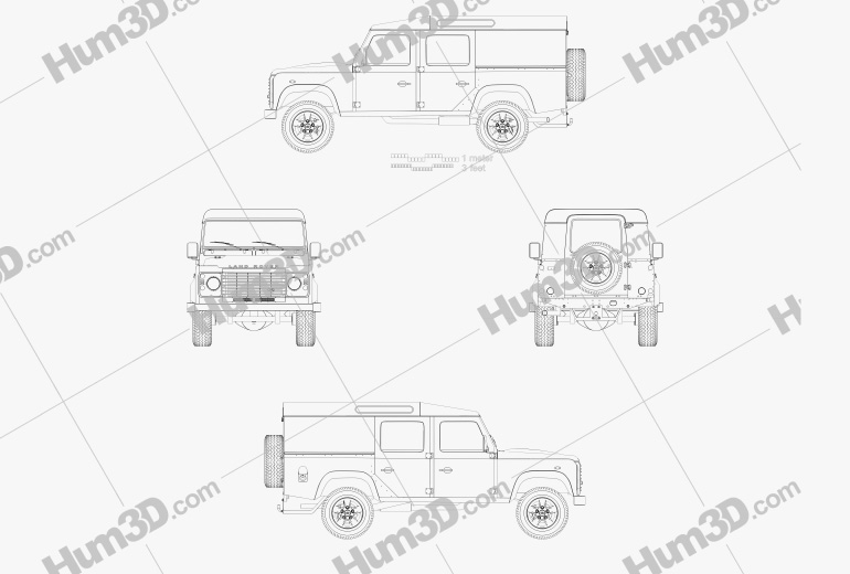 Land Rover Defender 110 Utility Wagon 2011 蓝图