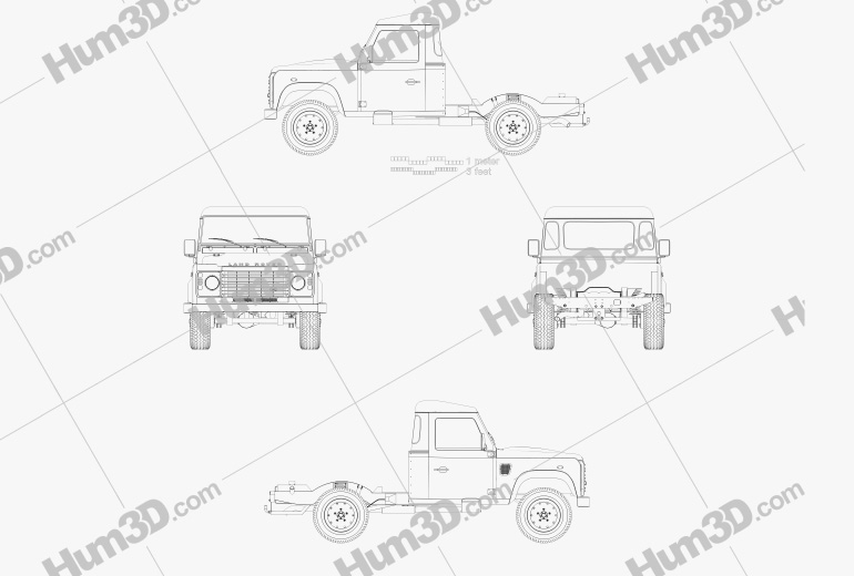 Land Rover Defender 110 Chassis Cab 2011 蓝图