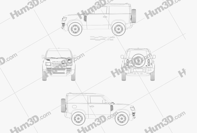 Land Rover Defender 90 hardtop 2022 Креслення