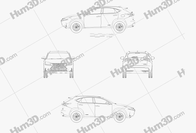 Lexus NX 하이브리드 2014 테크니컬 드로잉