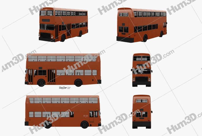 Leyland Victory II Double-Decker Bus 1978 Blueprint Template