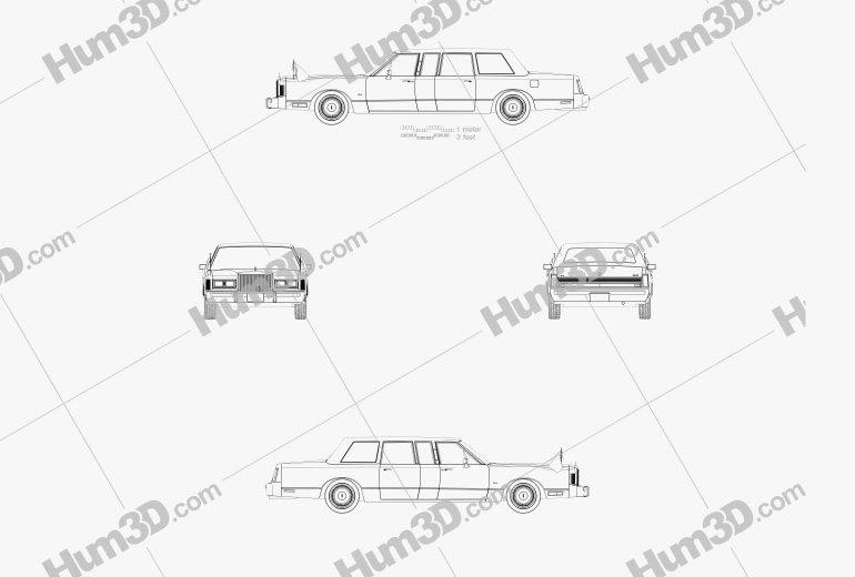 Lincoln Town Car Presidential Limousine 1989 Blueprint