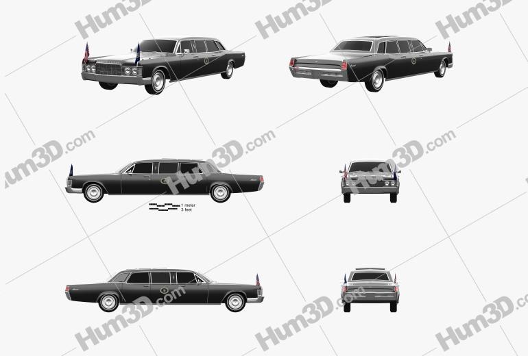 Lincoln Continental US Presidential State Car 1969 Blueprint Template