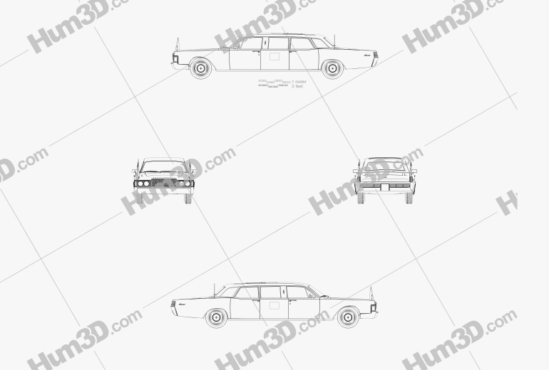 Lincoln Continental US Presidential State Car 1969 Blueprint