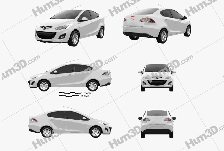 Mazda 2 sedan 2014 Blueprint Template