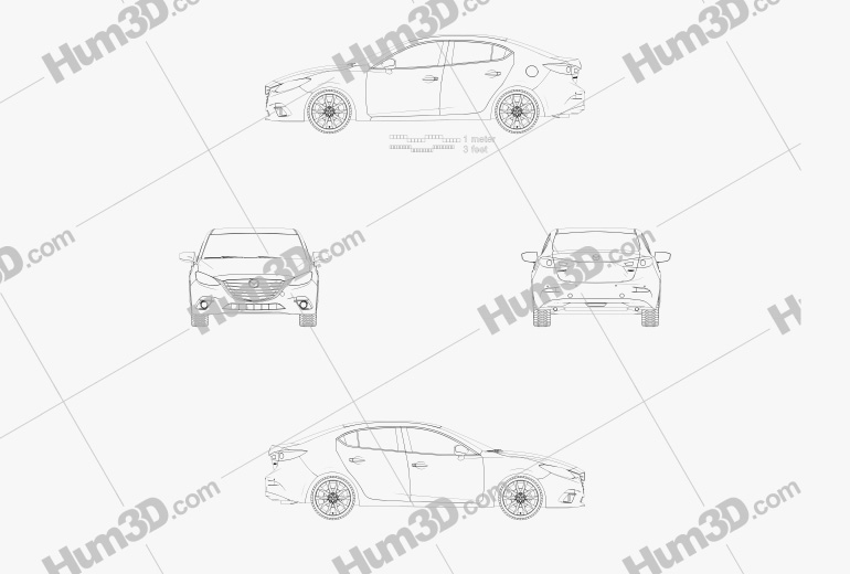 Mazda 3 세단 2014 테크니컬 드로잉