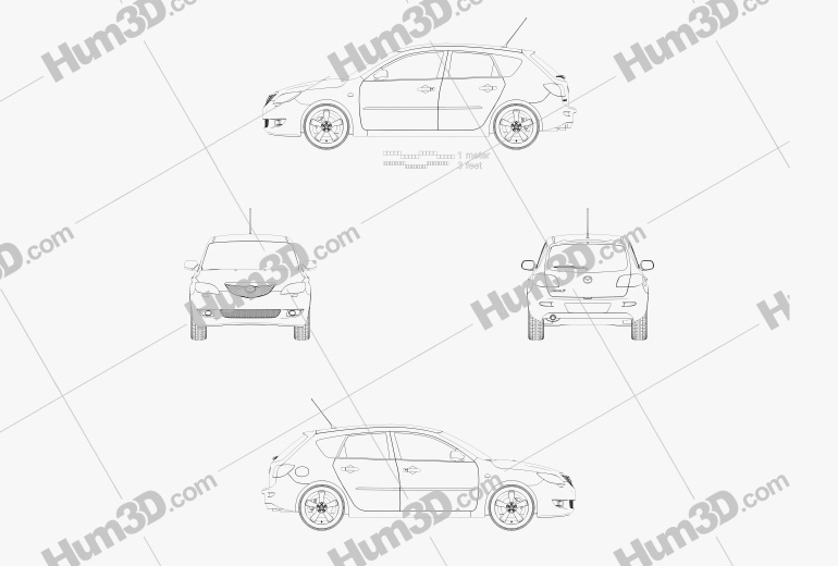 Mazda 3 ハッチバック 2003 設計図