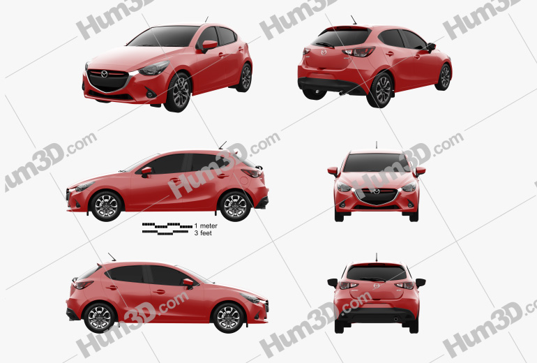 Mazda Demio 5-door hatchback 2017 Blueprint Template