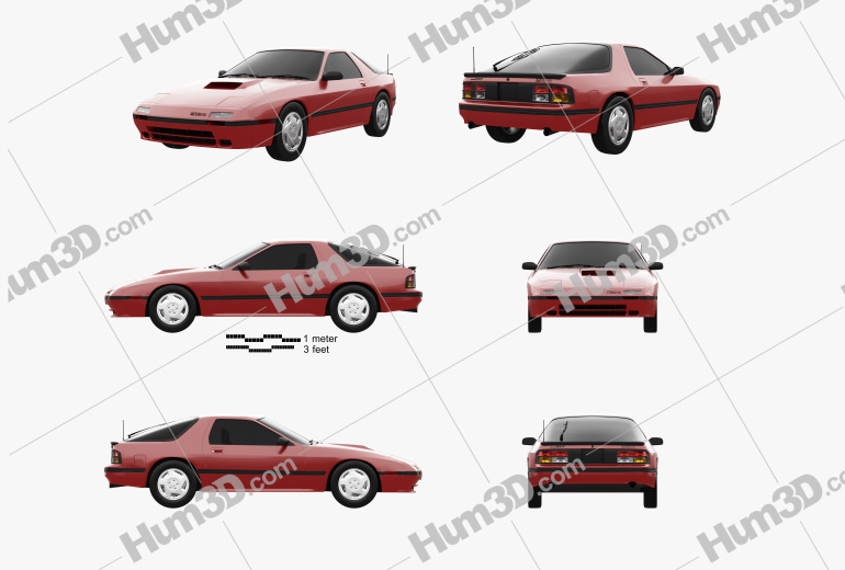 Mazda RX-7 coupe 1985 Blueprint Template