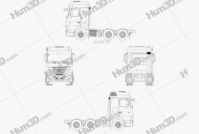 Mercedes-Benz Actros Tractor 3アクスル 2011 設計図