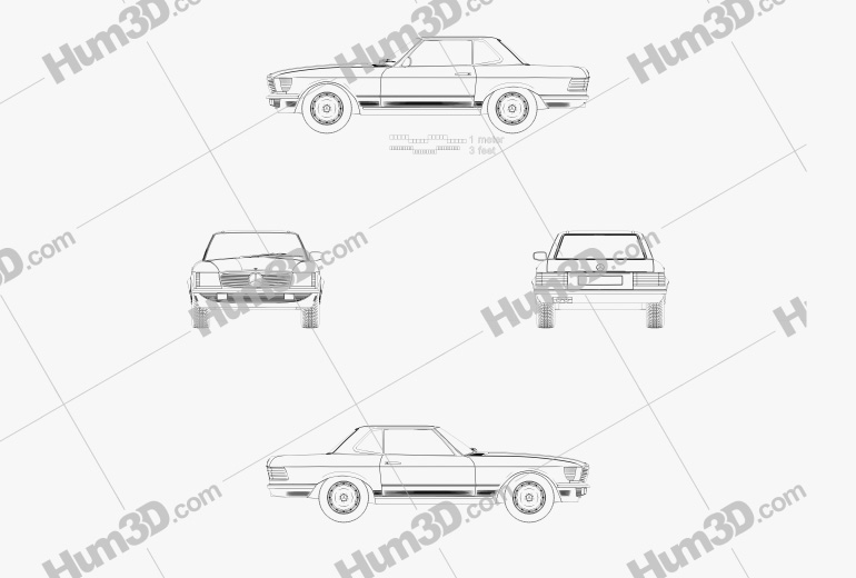 Mercedes-Benz SL-class R107 coupe 1972 Blueprint
