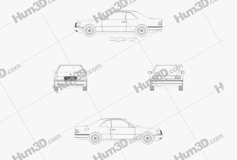 Mercedes-Benz E 클래스 쿠페 1993 테크니컬 드로잉