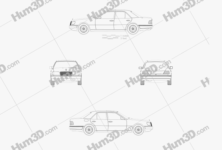 Mercedes-Benz E 클래스 세단 1993 테크니컬 드로잉