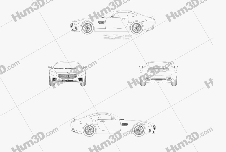 Mercedes-Benz AMG GT 2014 테크니컬 드로잉