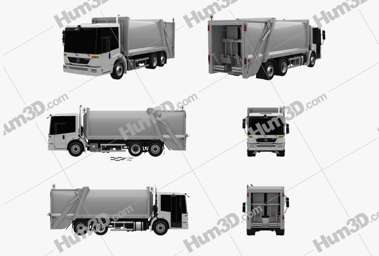 Mercedes-Benz Econic Garbage Truck Rolloffcon 3axle 2012 Blueprint Template